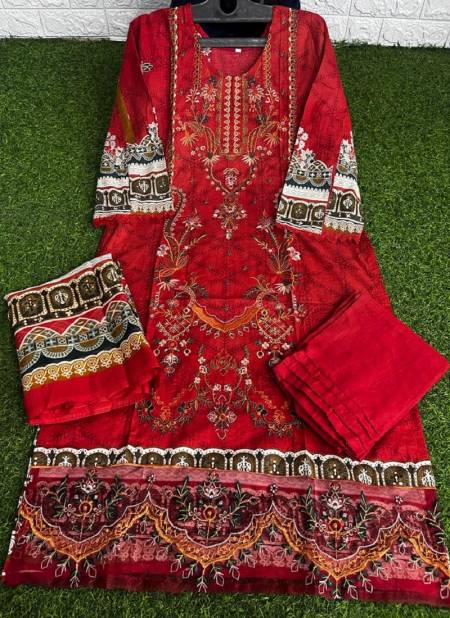 Chevron Embroidery Cotton Pakistani Salwar Suit Catalog